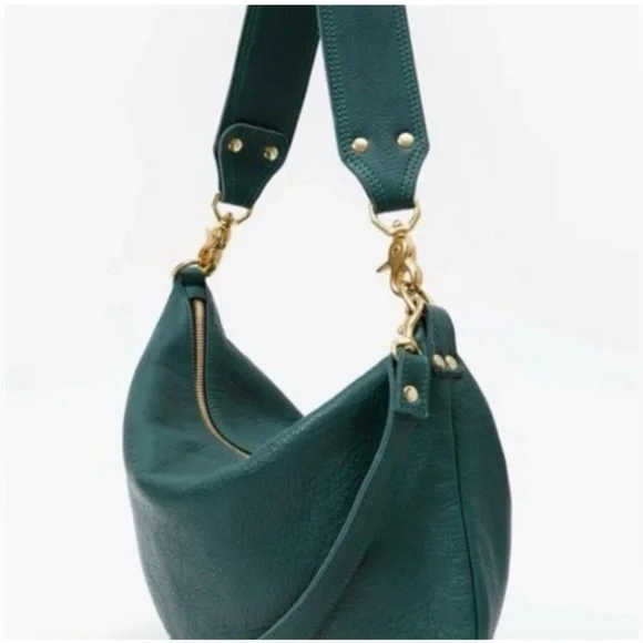 Clare V. Teal Moyen Messenger Leather Hobo Bag with Gold Hardware RARE - Picture 4 of 5